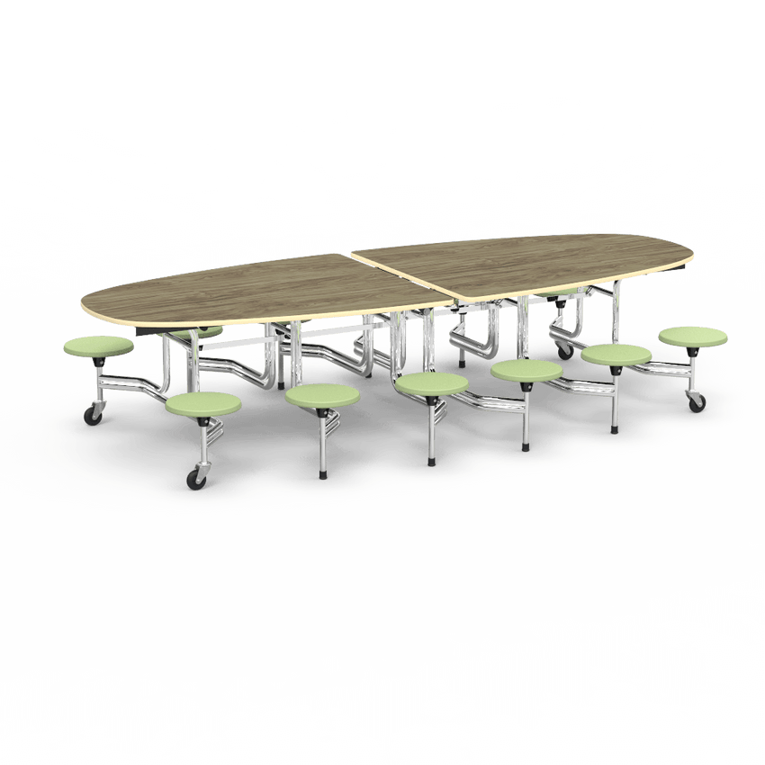 Virco MTS Series Ellipse Mobile Cafeteria Stool Table 45"W x 120"L x 29"H with 15" Seat Height - 12 Stools (MTSE15271012) - SchoolOutlet