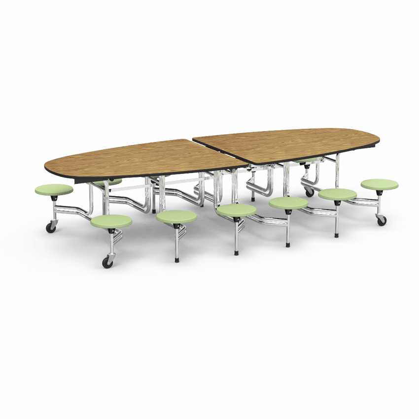 Virco MTS Series Ellipse Mobile Cafeteria Stool Table 45"W x 120"L x 29"H with 15" Seat Height - 12 Stools (MTSE15271012) - SchoolOutlet
