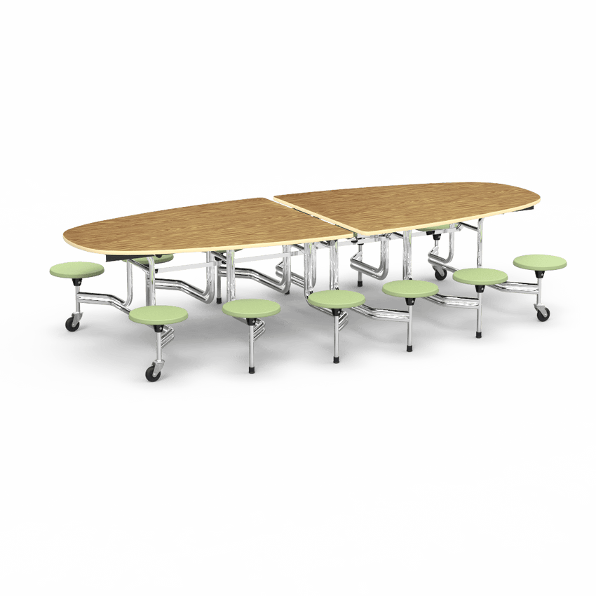 Virco MTS Series Ellipse Mobile Cafeteria Stool Table 45"W x 120"L x 29"H with 15" Seat Height - 12 Stools (MTSE15271012) - SchoolOutlet