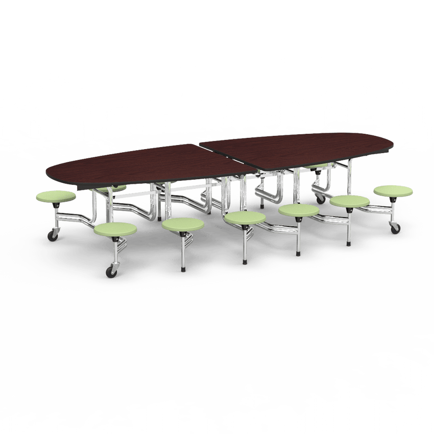 Virco MTS Series Ellipse Mobile Cafeteria Stool Table 45"W x 120"L x 29"H with 15" Seat Height - 12 Stools (MTSE15271012) - SchoolOutlet