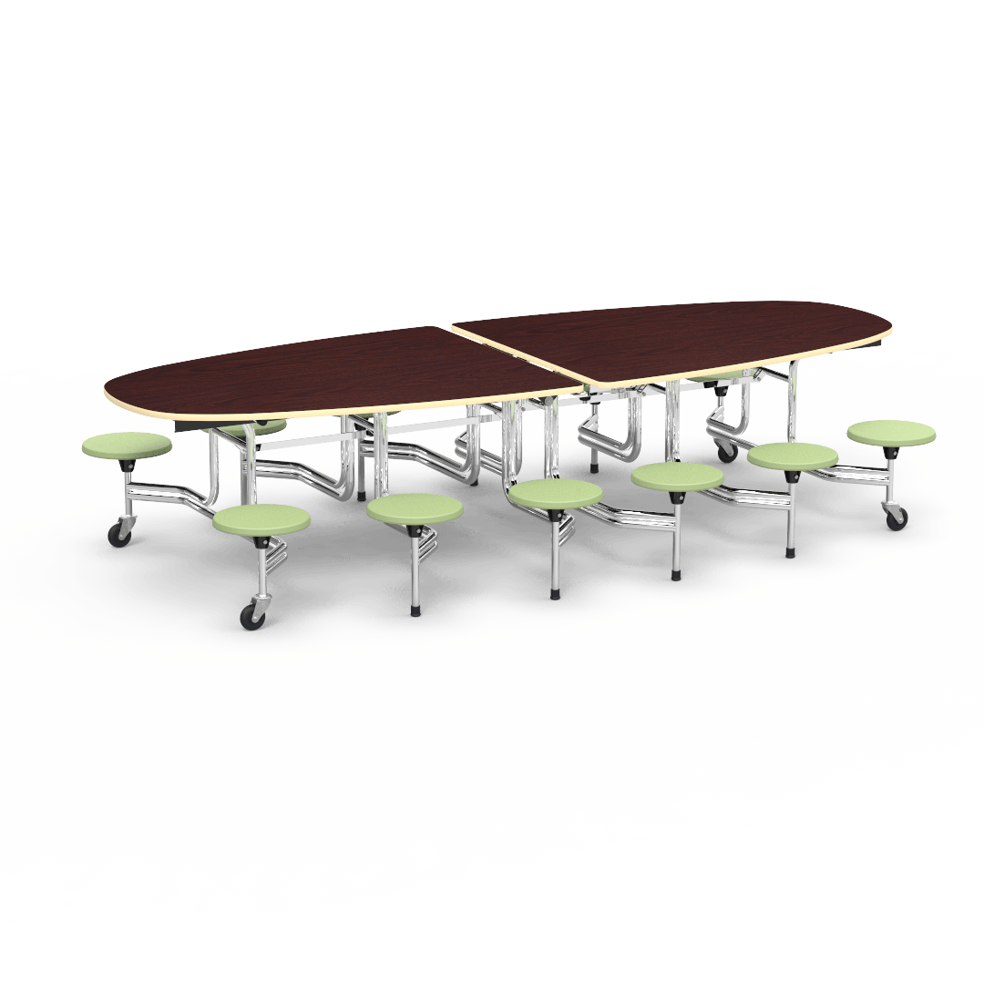 Virco MTS Series Ellipse Mobile Cafeteria Stool Table 45"W x 120"L x 29"H with 15" Seat Height - 12 Stools (MTSE15271012) - SchoolOutlet