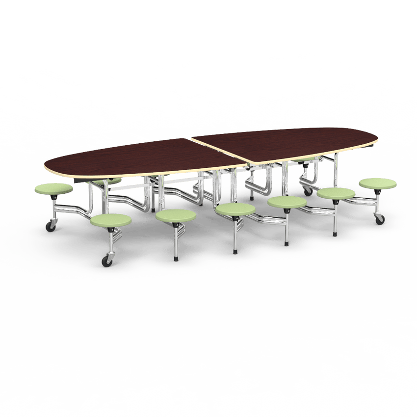 Virco MTS Series Ellipse Mobile Cafeteria Stool Table 45"W x 120"L x 29"H with 15" Seat Height - 12 Stools (MTSE15271012) - SchoolOutlet