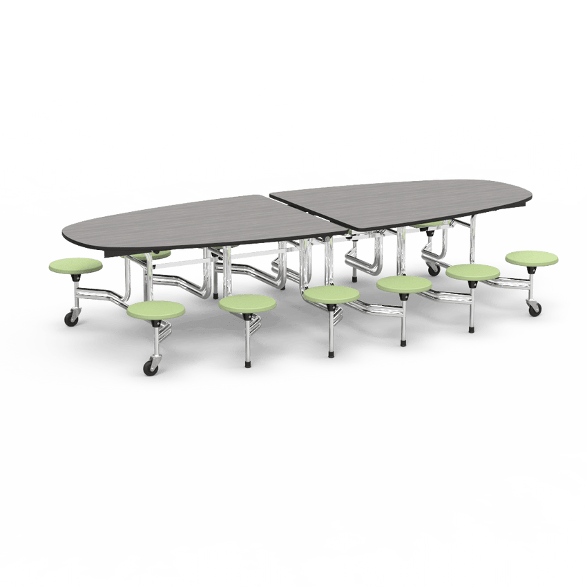 Virco MTS Series Ellipse Mobile Cafeteria Stool Table 45"W x 120"L x 29"H with 15" Seat Height - 12 Stools (MTSE15271012) - SchoolOutlet