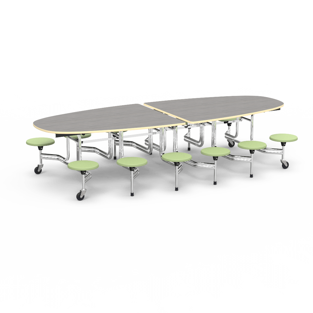 Virco MTS Series Ellipse Mobile Cafeteria Stool Table 45"W x 120"L x 29"H with 15" Seat Height - 12 Stools (MTSE15271012) - SchoolOutlet