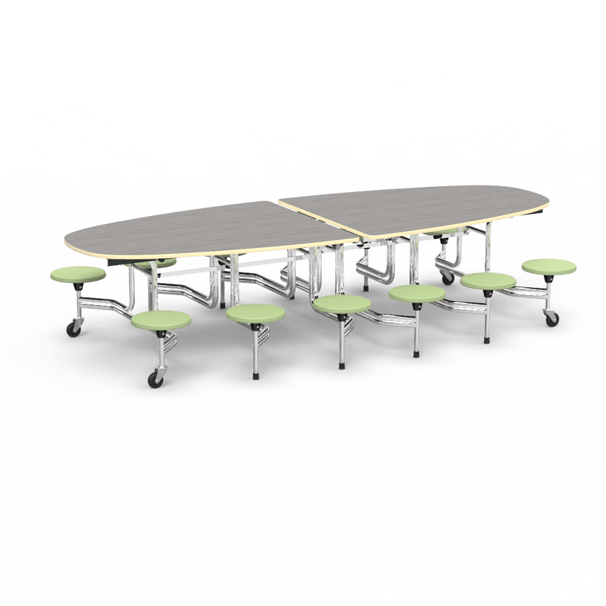 Virco MTS Series Ellipse Mobile Cafeteria Stool Table 45"W x 120"L x 29"H with 15" Seat Height - 12 Stools (MTSE15271012) - SchoolOutlet
