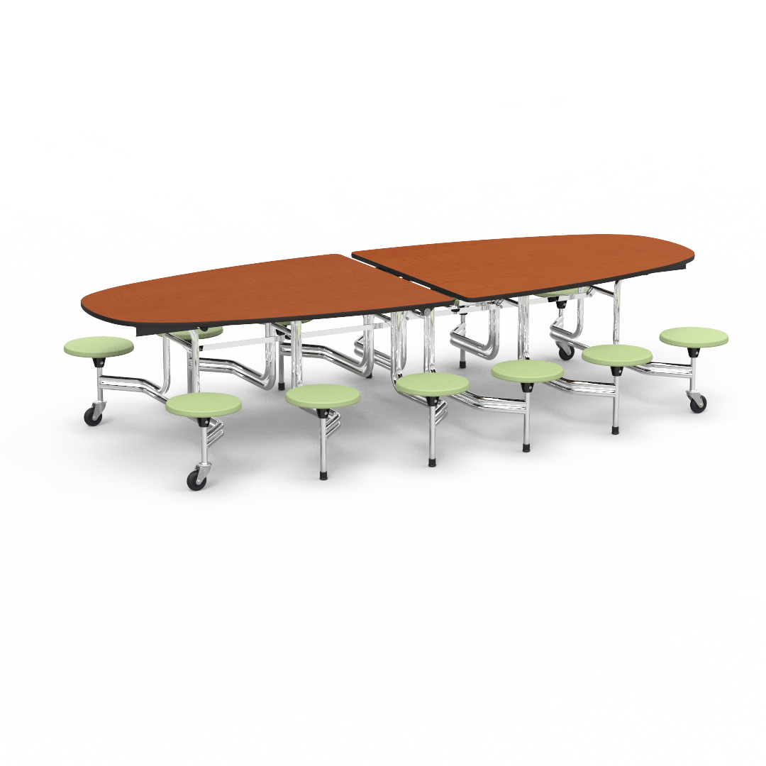 Virco MTS Series Ellipse Mobile Cafeteria Stool Table 45"W x 120"L x 29"H with 15" Seat Height - 12 Stools (MTSE15271012) - SchoolOutlet