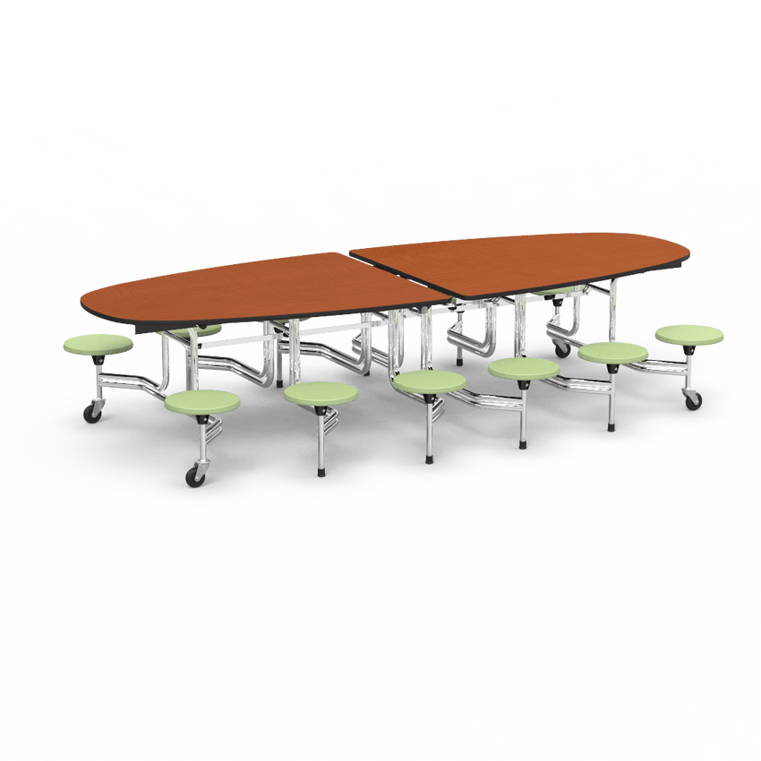 Virco MTS Series Ellipse Mobile Cafeteria Stool Table 45"W x 120"L x 29"H with 15" Seat Height - 12 Stools (MTSE15271012) - SchoolOutlet