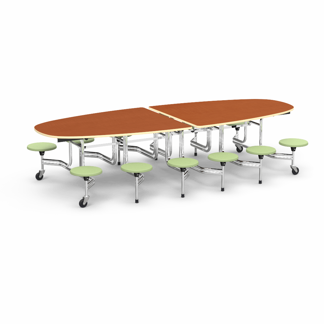 Virco MTS Series Ellipse Mobile Cafeteria Stool Table 45"W x 120"L x 29"H with 15" Seat Height - 12 Stools (MTSE15271012) - SchoolOutlet