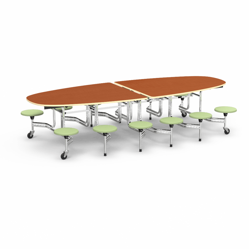 Virco MTS Series Ellipse Mobile Cafeteria Stool Table 45"W x 120"L x 29"H with 15" Seat Height - 12 Stools (MTSE15271012) - SchoolOutlet