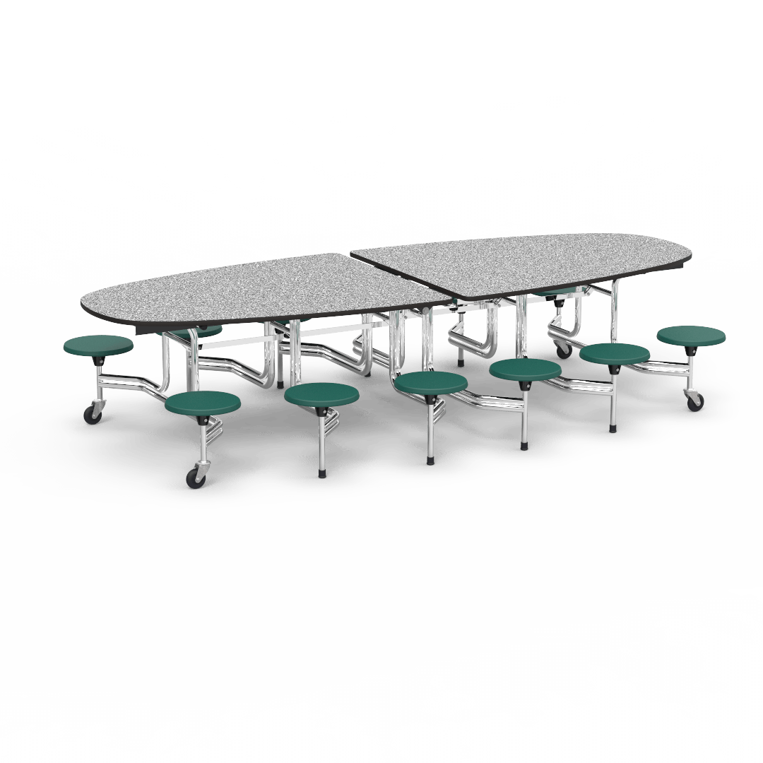 Virco MTS Series Ellipse Mobile Cafeteria Stool Table 45"W x 120"L x 29"H with 15" Seat Height - 12 Stools (MTSE15271012) - SchoolOutlet