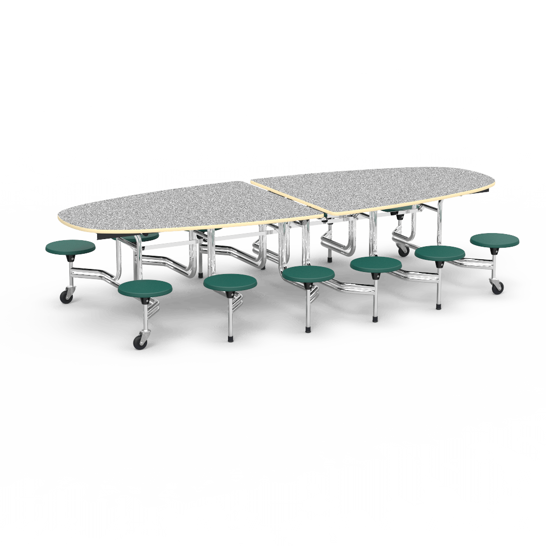 Virco MTS Series Ellipse Mobile Cafeteria Stool Table 45"W x 120"L x 29"H with 15" Seat Height - 12 Stools (MTSE15271012) - SchoolOutlet
