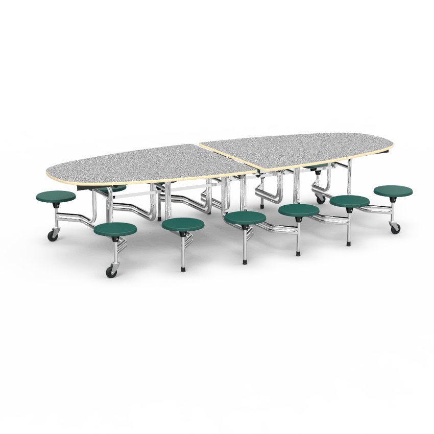Virco MTS Series Ellipse Mobile Cafeteria Stool Table 45"W x 120"L x 29"H with 15" Seat Height - 12 Stools (MTSE15271012) - SchoolOutlet