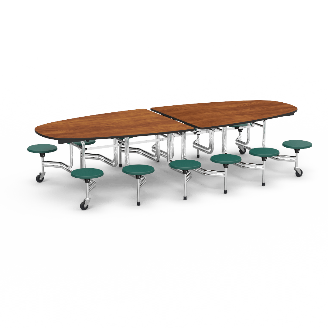 Virco MTS Series Ellipse Mobile Cafeteria Stool Table 45"W x 120"L x 29"H with 15" Seat Height - 12 Stools (MTSE15271012) - SchoolOutlet