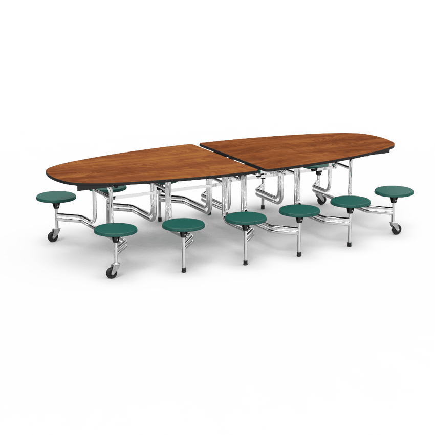Virco MTS Series Ellipse Mobile Cafeteria Stool Table 45"W x 120"L x 29"H with 15" Seat Height - 12 Stools (MTSE15271012) - SchoolOutlet