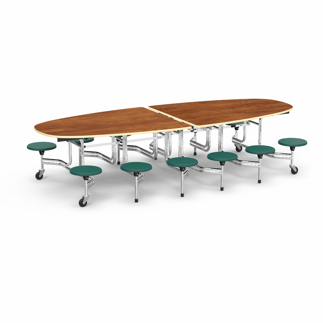 Virco MTS Series Ellipse Mobile Cafeteria Stool Table 45"W x 120"L x 29"H with 15" Seat Height - 12 Stools (MTSE15271012) - SchoolOutlet