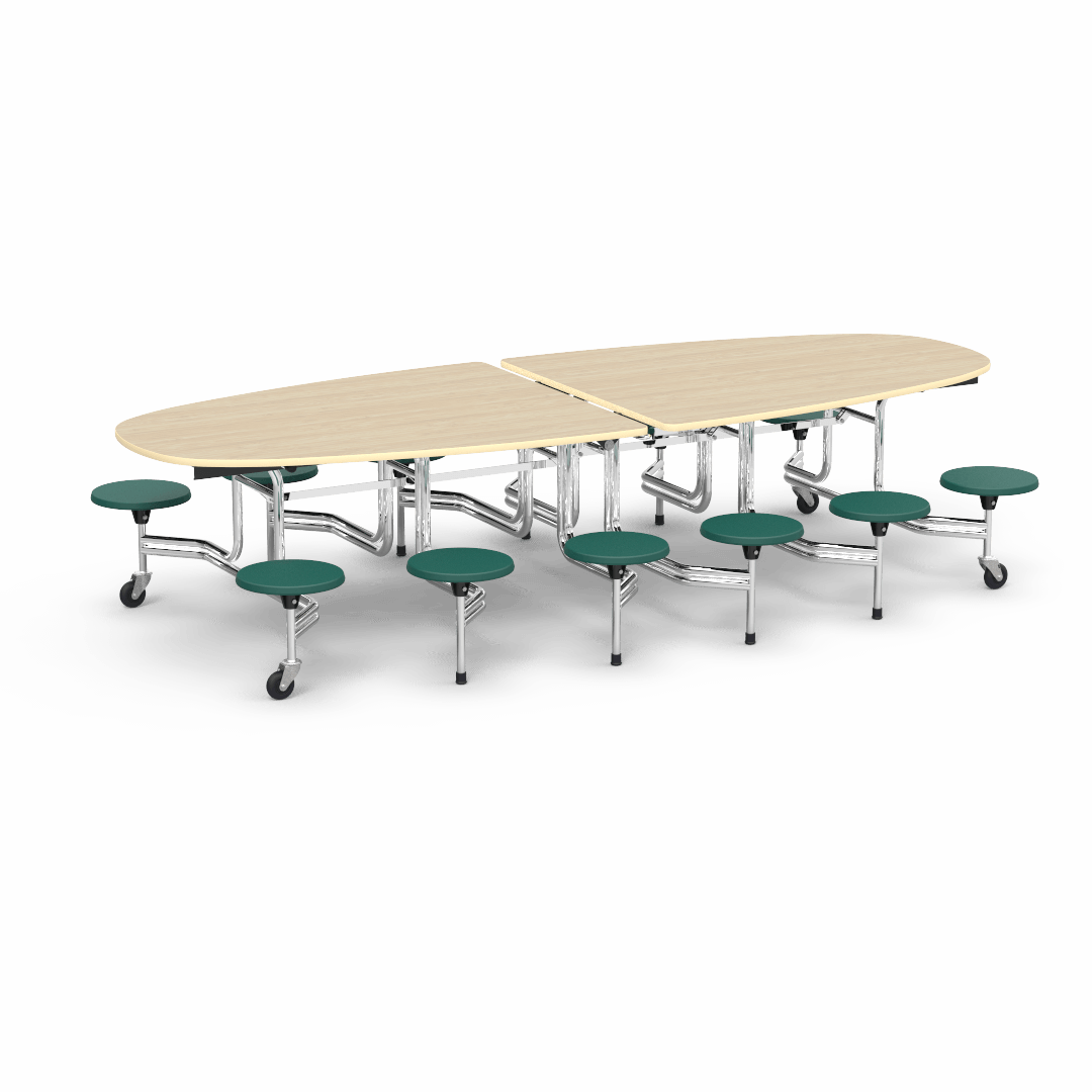 Virco MTS Series Ellipse Mobile Cafeteria Stool Table 45"W x 120"L x 29"H with 15" Seat Height - 12 Stools (MTSE15271012) - SchoolOutlet