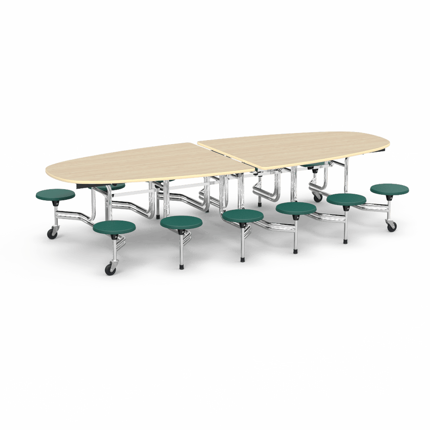 Virco MTS Series Ellipse Mobile Cafeteria Stool Table 45"W x 120"L x 29"H with 15" Seat Height - 12 Stools (MTSE15271012) - SchoolOutlet