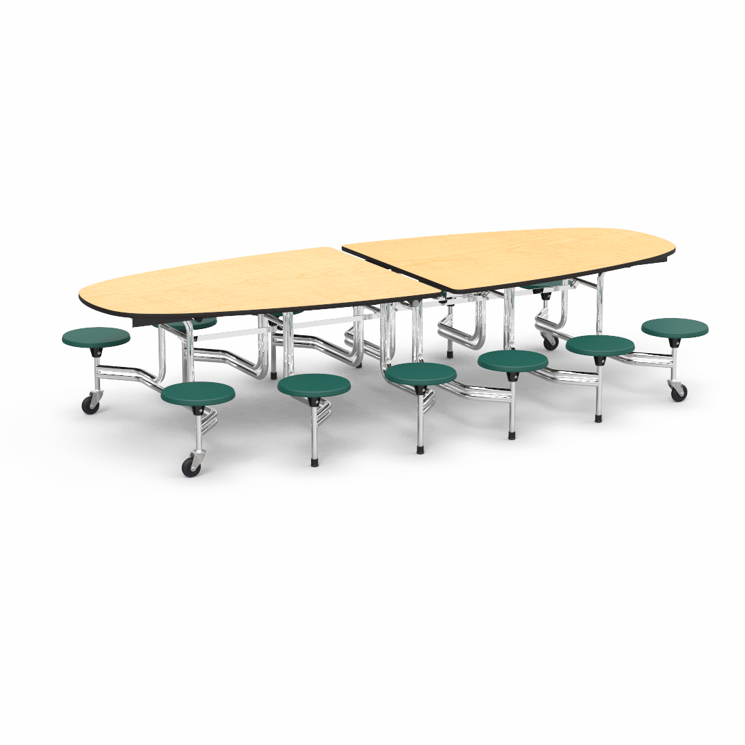 Virco MTS Series Ellipse Mobile Cafeteria Stool Table 45"W x 120"L x 29"H with 15" Seat Height - 12 Stools (MTSE15271012) - SchoolOutlet