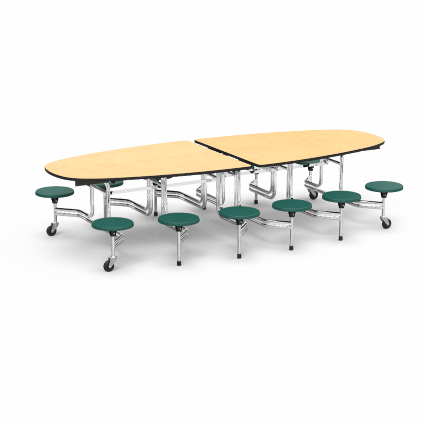 Virco MTS Series Ellipse Mobile Cafeteria Stool Table 45"W x 120"L x 29"H with 15" Seat Height - 12 Stools (MTSE15271012) - SchoolOutlet