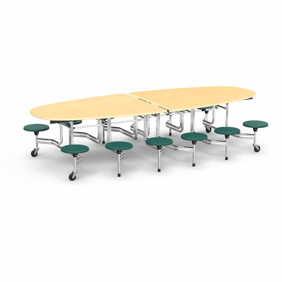 Virco MTS Series Ellipse Mobile Cafeteria Stool Table 45"W x 120"L x 29"H with 15" Seat Height - 12 Stools (MTSE15271012) - SchoolOutlet