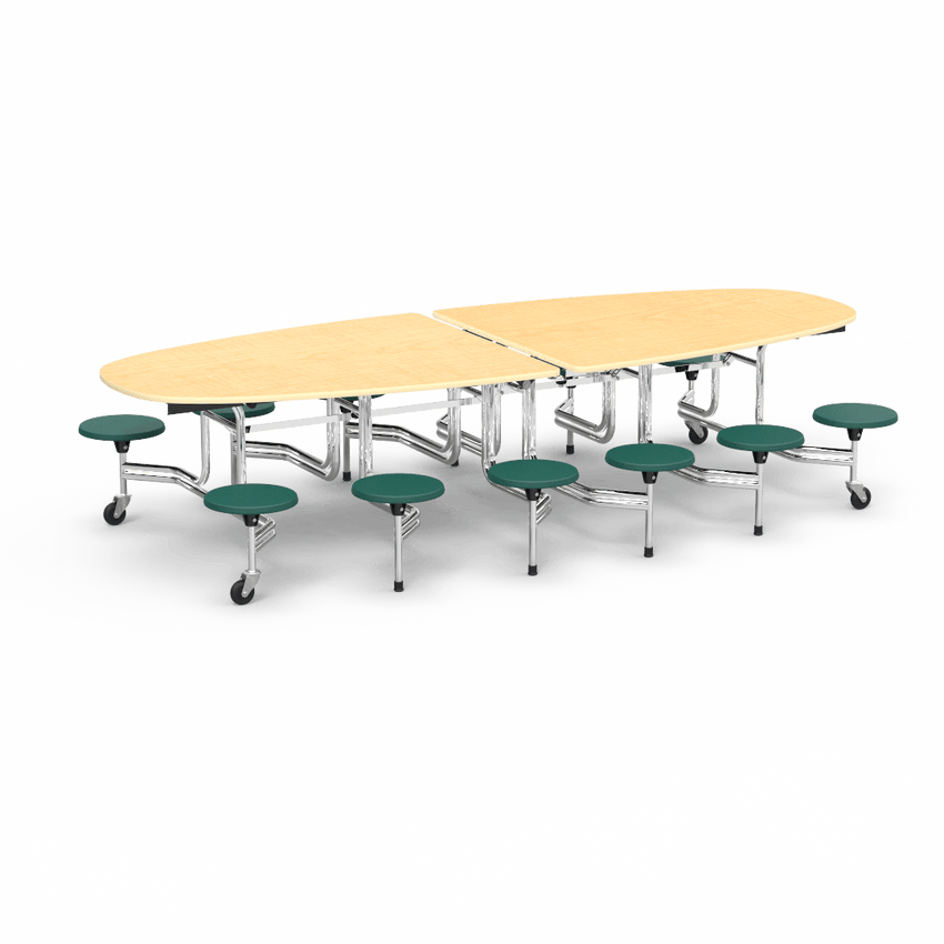 Virco MTS Series Ellipse Mobile Cafeteria Stool Table 45"W x 120"L x 29"H with 15" Seat Height - 12 Stools (MTSE15271012) - SchoolOutlet