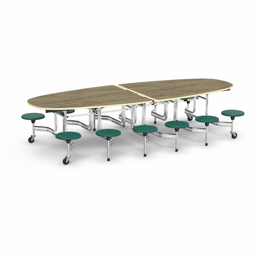 Virco MTS Series Ellipse Mobile Cafeteria Stool Table 45"W x 120"L x 29"H with 15" Seat Height - 12 Stools (MTSE15271012) - SchoolOutlet