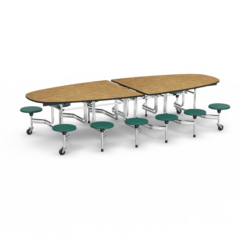 Virco MTS Series Ellipse Mobile Cafeteria Stool Table 45"W x 120"L x 29"H with 15" Seat Height - 12 Stools (MTSE15271012) - SchoolOutlet