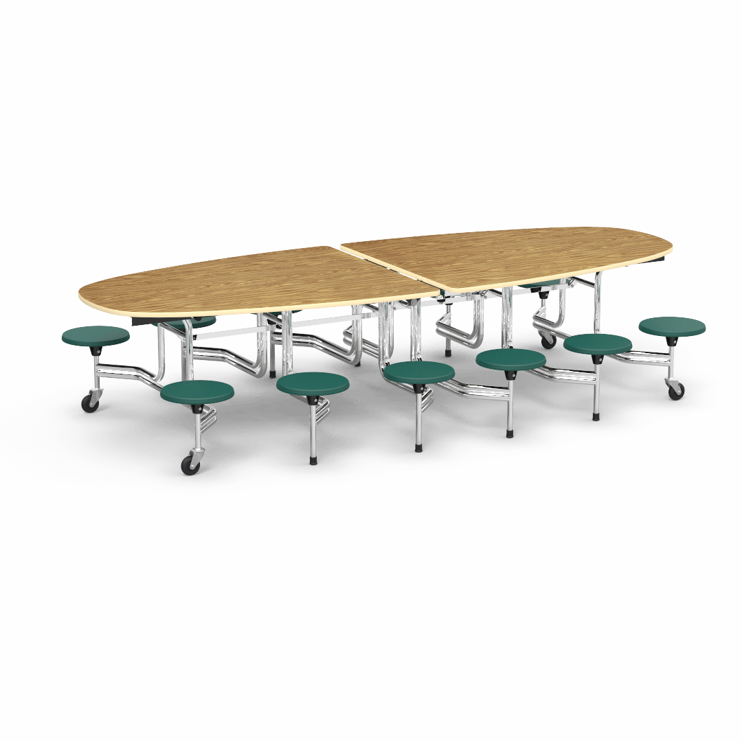 Virco MTS Series Ellipse Mobile Cafeteria Stool Table 45"W x 120"L x 29"H with 15" Seat Height - 12 Stools (MTSE15271012) - SchoolOutlet