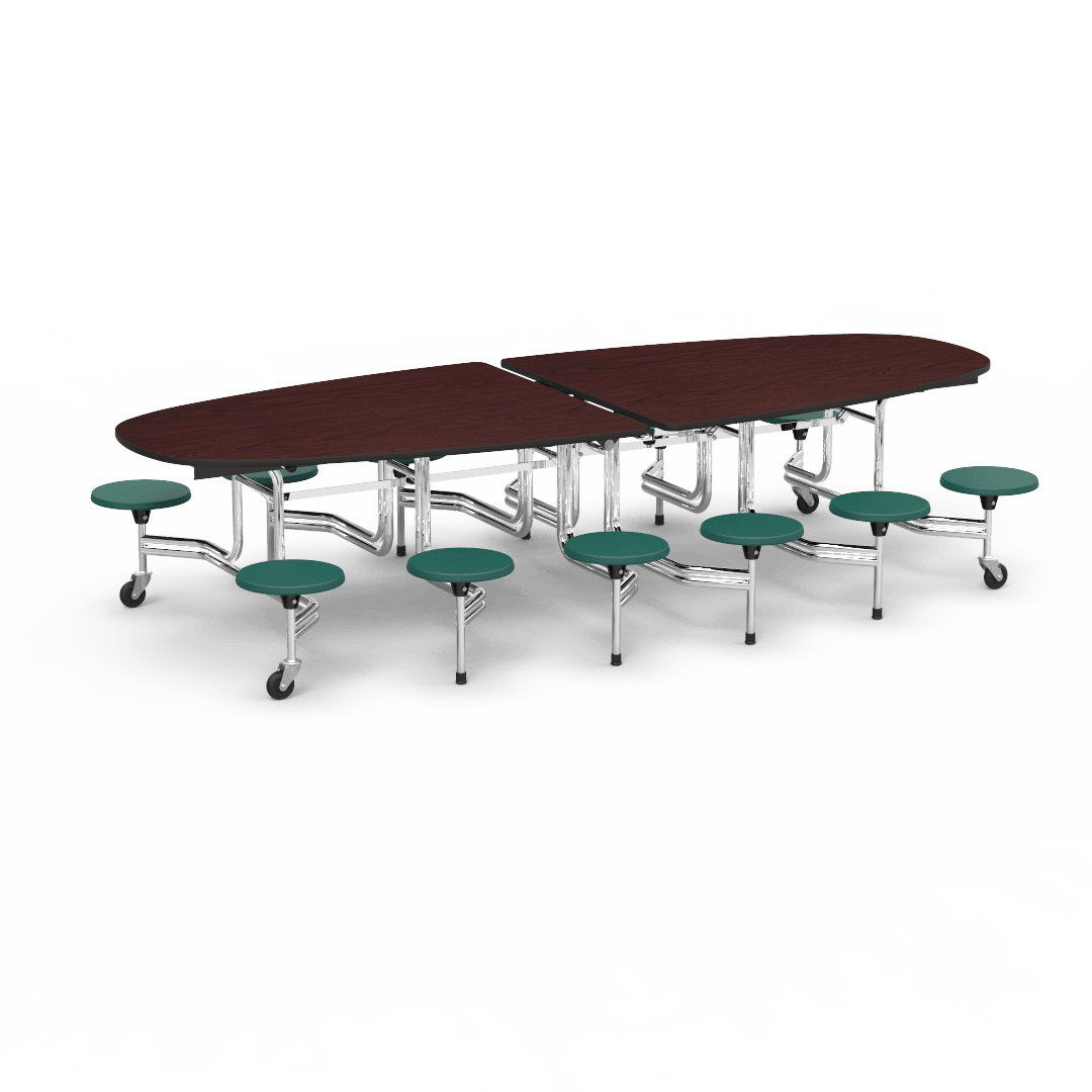Virco MTS Series Ellipse Mobile Cafeteria Stool Table 45"W x 120"L x 29"H with 15" Seat Height - 12 Stools (MTSE15271012) - SchoolOutlet