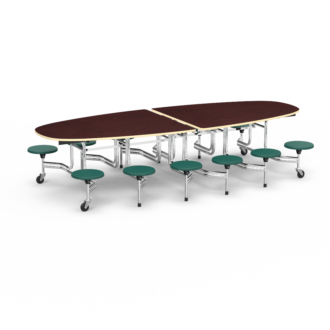 Virco MTS Series Ellipse Mobile Cafeteria Stool Table 45"W x 120"L x 29"H with 15" Seat Height - 12 Stools (MTSE15271012) - SchoolOutlet