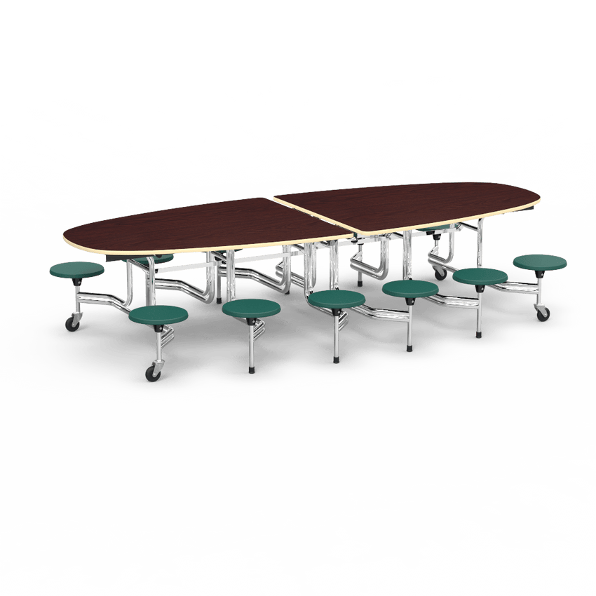 Virco MTS Series Ellipse Mobile Cafeteria Stool Table 45"W x 120"L x 29"H with 15" Seat Height - 12 Stools (MTSE15271012) - SchoolOutlet