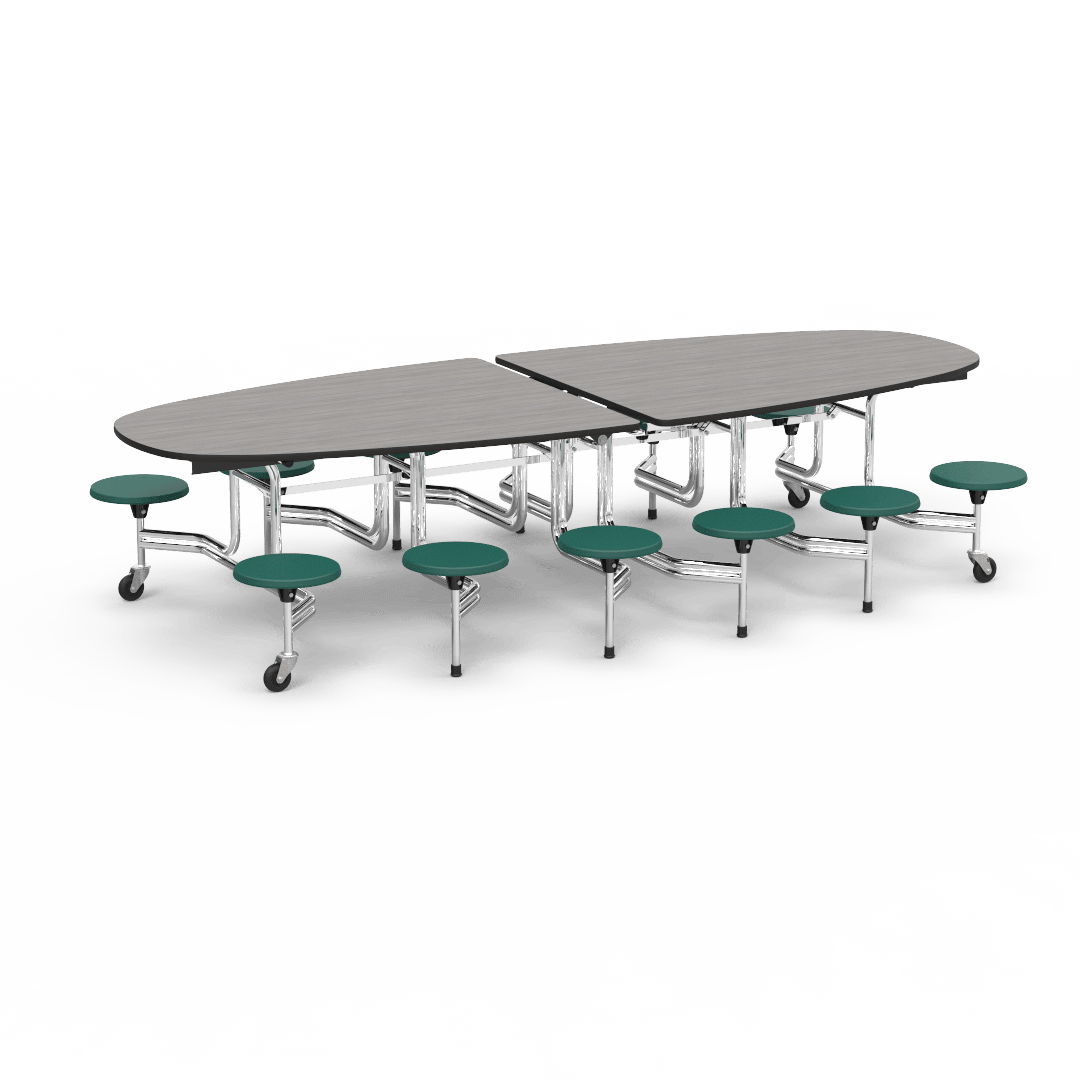Virco MTS Series Ellipse Mobile Cafeteria Stool Table 45"W x 120"L x 29"H with 15" Seat Height - 12 Stools (MTSE15271012) - SchoolOutlet