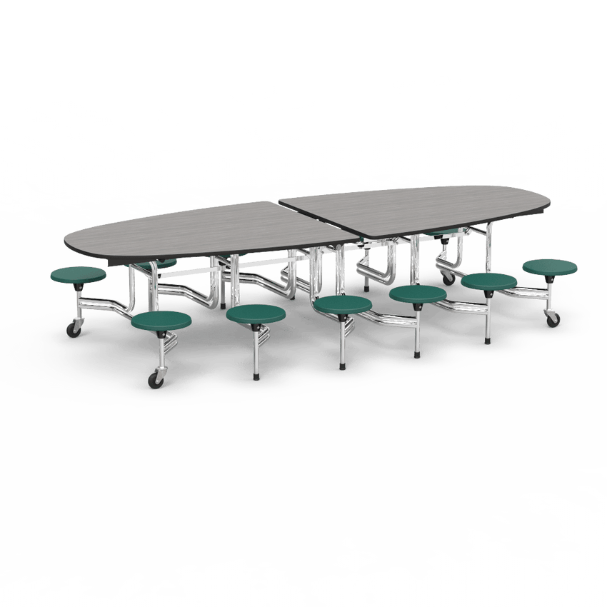 Virco MTS Series Ellipse Mobile Cafeteria Stool Table 45"W x 120"L x 29"H with 15" Seat Height - 12 Stools (MTSE15271012) - SchoolOutlet