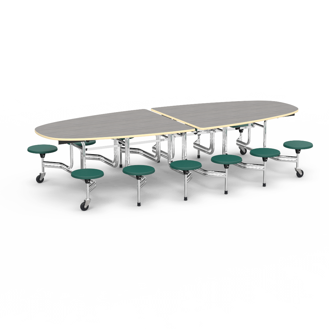 Virco MTS Series Ellipse Mobile Cafeteria Stool Table 45"W x 120"L x 29"H with 15" Seat Height - 12 Stools (MTSE15271012) - SchoolOutlet