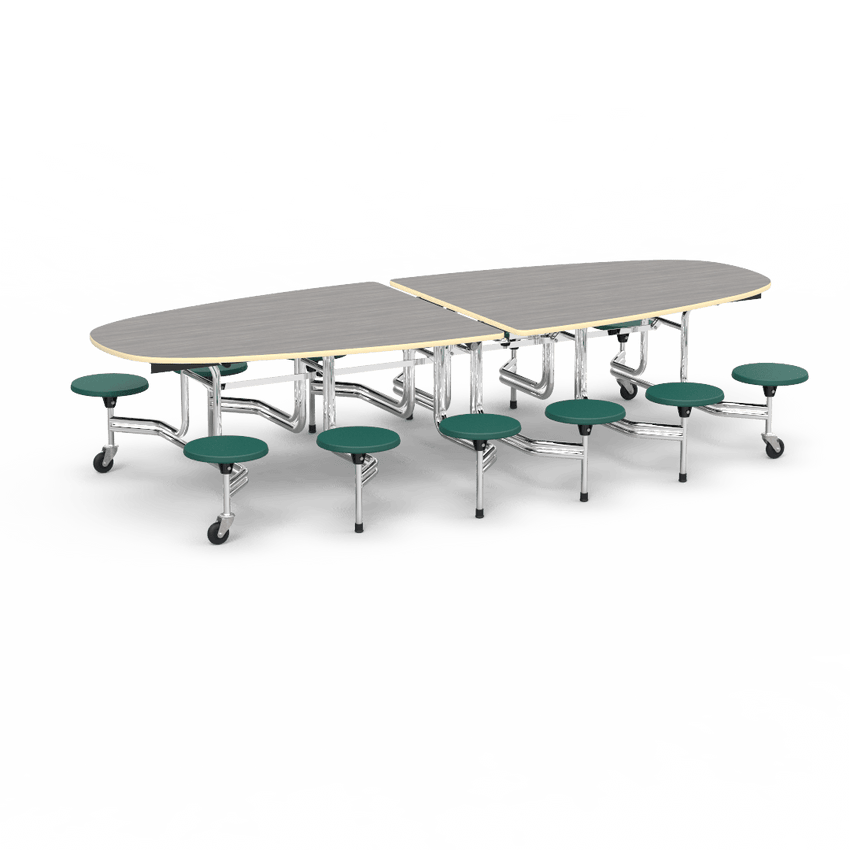 Virco MTS Series Ellipse Mobile Cafeteria Stool Table 45"W x 120"L x 29"H with 15" Seat Height - 12 Stools (MTSE15271012) - SchoolOutlet