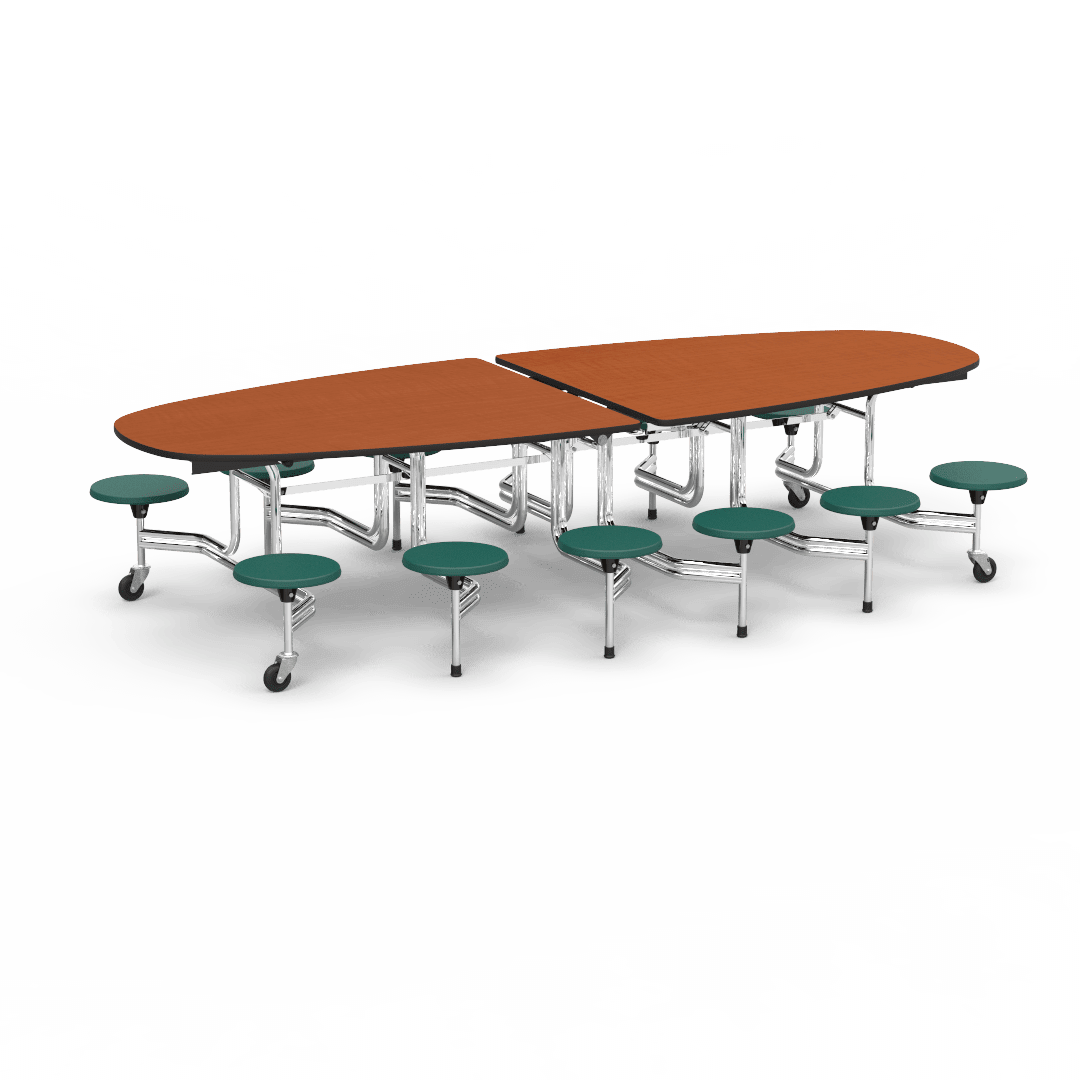Virco MTS Series Ellipse Mobile Cafeteria Stool Table 45"W x 120"L x 29"H with 15" Seat Height - 12 Stools (MTSE15271012) - SchoolOutlet