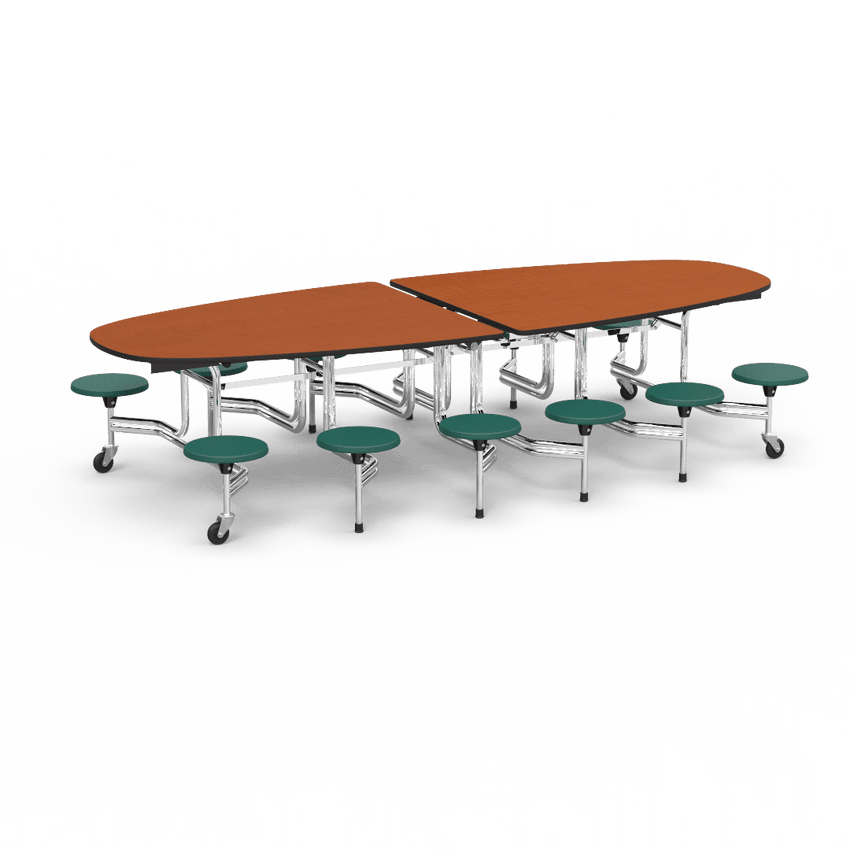 Virco MTS Series Ellipse Mobile Cafeteria Stool Table 45"W x 120"L x 29"H with 15" Seat Height - 12 Stools (MTSE15271012) - SchoolOutlet