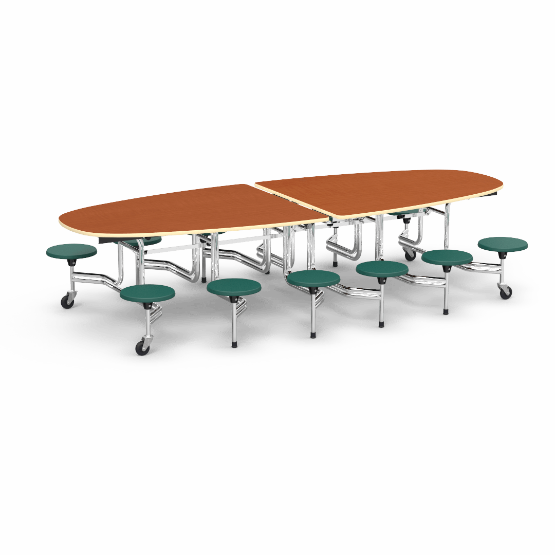 Virco MTS Series Ellipse Mobile Cafeteria Stool Table 45"W x 120"L x 29"H with 15" Seat Height - 12 Stools (MTSE15271012) - SchoolOutlet