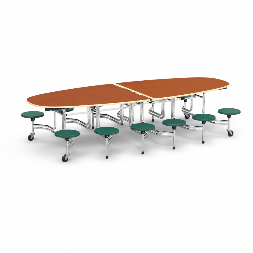 Virco MTS Series Ellipse Mobile Cafeteria Stool Table 45"W x 120"L x 29"H with 15" Seat Height - 12 Stools (MTSE15271012) - SchoolOutlet