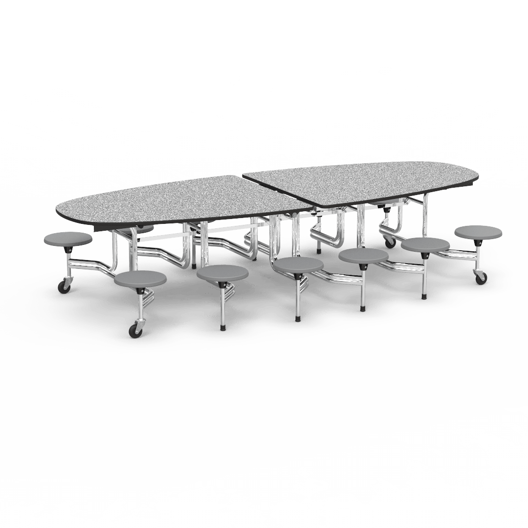 Virco MTS Series Ellipse Mobile Cafeteria Stool Table 45"W x 120"L x 29"H with 15" Seat Height - 12 Stools (MTSE15271012) - SchoolOutlet