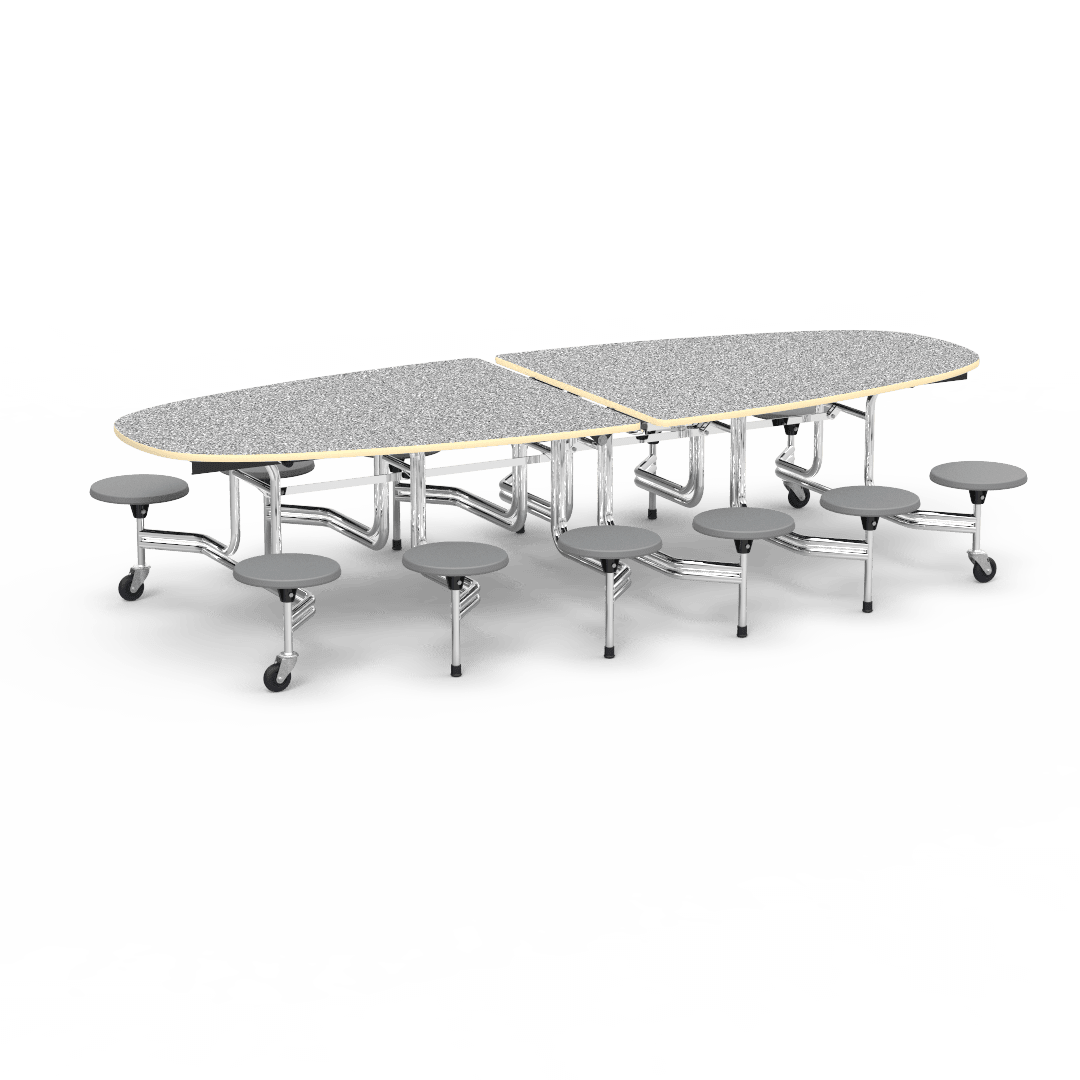 Virco MTS Series Ellipse Mobile Cafeteria Stool Table 45"W x 120"L x 29"H with 15" Seat Height - 12 Stools (MTSE15271012) - SchoolOutlet