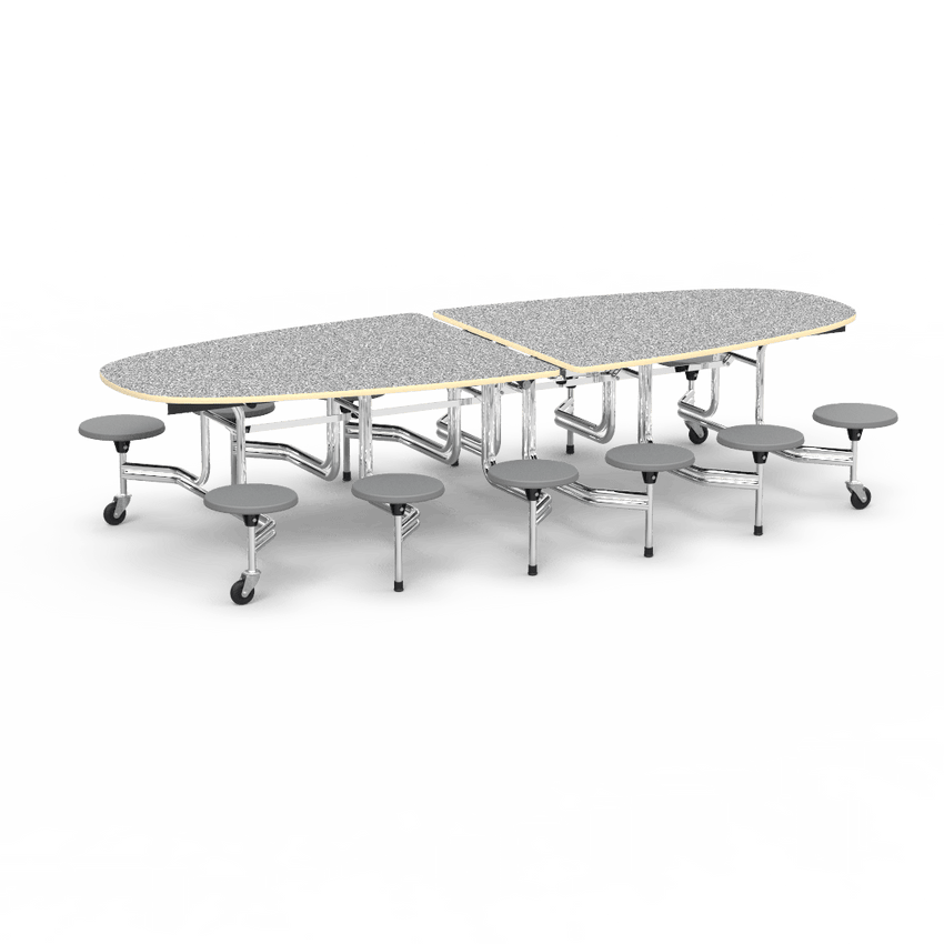 Virco MTS Series Ellipse Mobile Cafeteria Stool Table 45"W x 120"L x 29"H with 15" Seat Height - 12 Stools (MTSE15271012) - SchoolOutlet