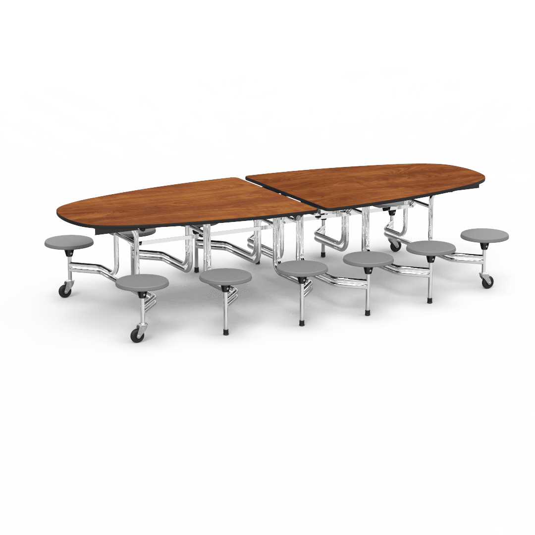 Virco MTS Series Ellipse Mobile Cafeteria Stool Table 45"W x 120"L x 29"H with 15" Seat Height - 12 Stools (MTSE15271012) - SchoolOutlet