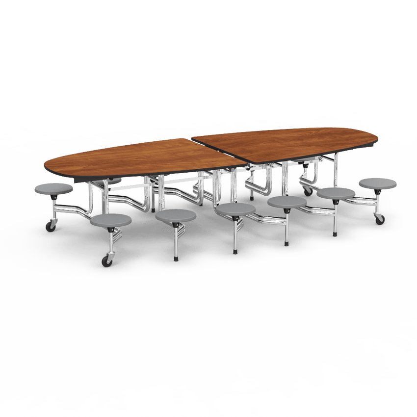 Virco MTS Series Ellipse Mobile Cafeteria Stool Table 45"W x 120"L x 29"H with 15" Seat Height - 12 Stools (MTSE15271012) - SchoolOutlet