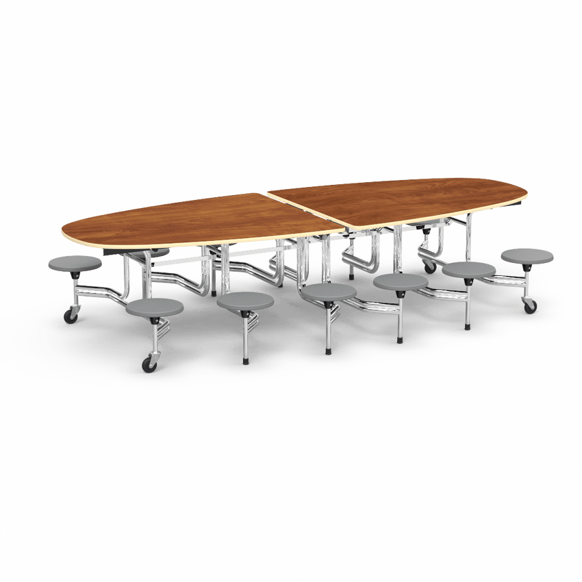Virco MTS Series Ellipse Mobile Cafeteria Stool Table 45"W x 120"L x 29"H with 15" Seat Height - 12 Stools (MTSE15271012) - SchoolOutlet