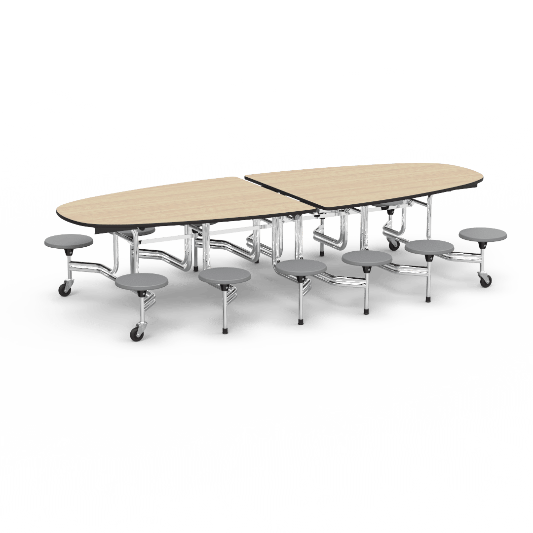 Virco MTS Series Ellipse Mobile Cafeteria Stool Table 45"W x 120"L x 29"H with 15" Seat Height - 12 Stools (MTSE15271012) - SchoolOutlet