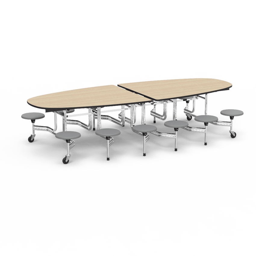 Virco MTS Series Ellipse Mobile Cafeteria Stool Table 45"W x 120"L x 29"H with 15" Seat Height - 12 Stools (MTSE15271012) - SchoolOutlet