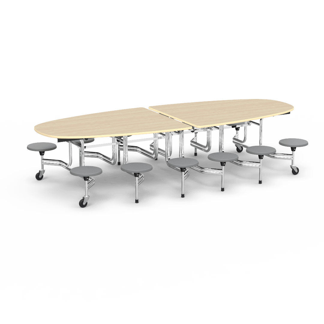 Virco MTS Series Ellipse Mobile Cafeteria Stool Table 45"W x 120"L x 29"H with 15" Seat Height - 12 Stools (MTSE15271012) - SchoolOutlet
