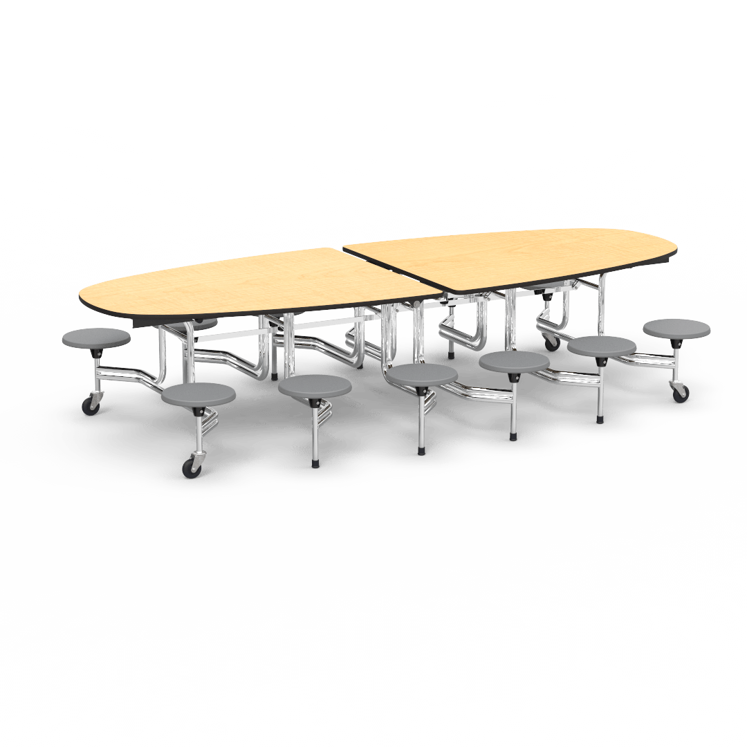 Virco MTS Series Ellipse Mobile Cafeteria Stool Table 45"W x 120"L x 29"H with 15" Seat Height - 12 Stools (MTSE15271012) - SchoolOutlet