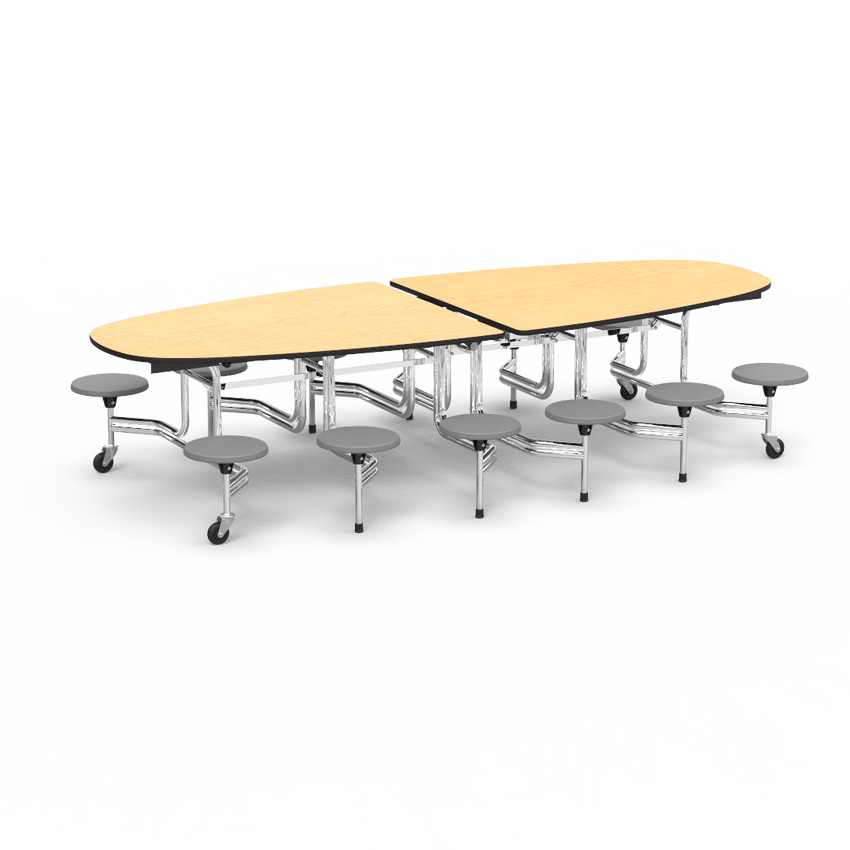Virco MTS Series Ellipse Mobile Cafeteria Stool Table 45"W x 120"L x 29"H with 15" Seat Height - 12 Stools (MTSE15271012) - SchoolOutlet